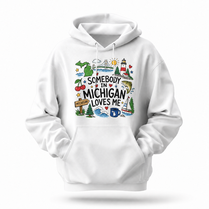 Somebody in Michigan Loves Me State Icons Navy Hoodie