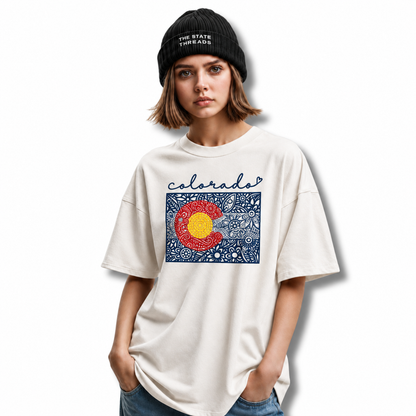 Colorado State Flag Floral Doodle Art Shirt
