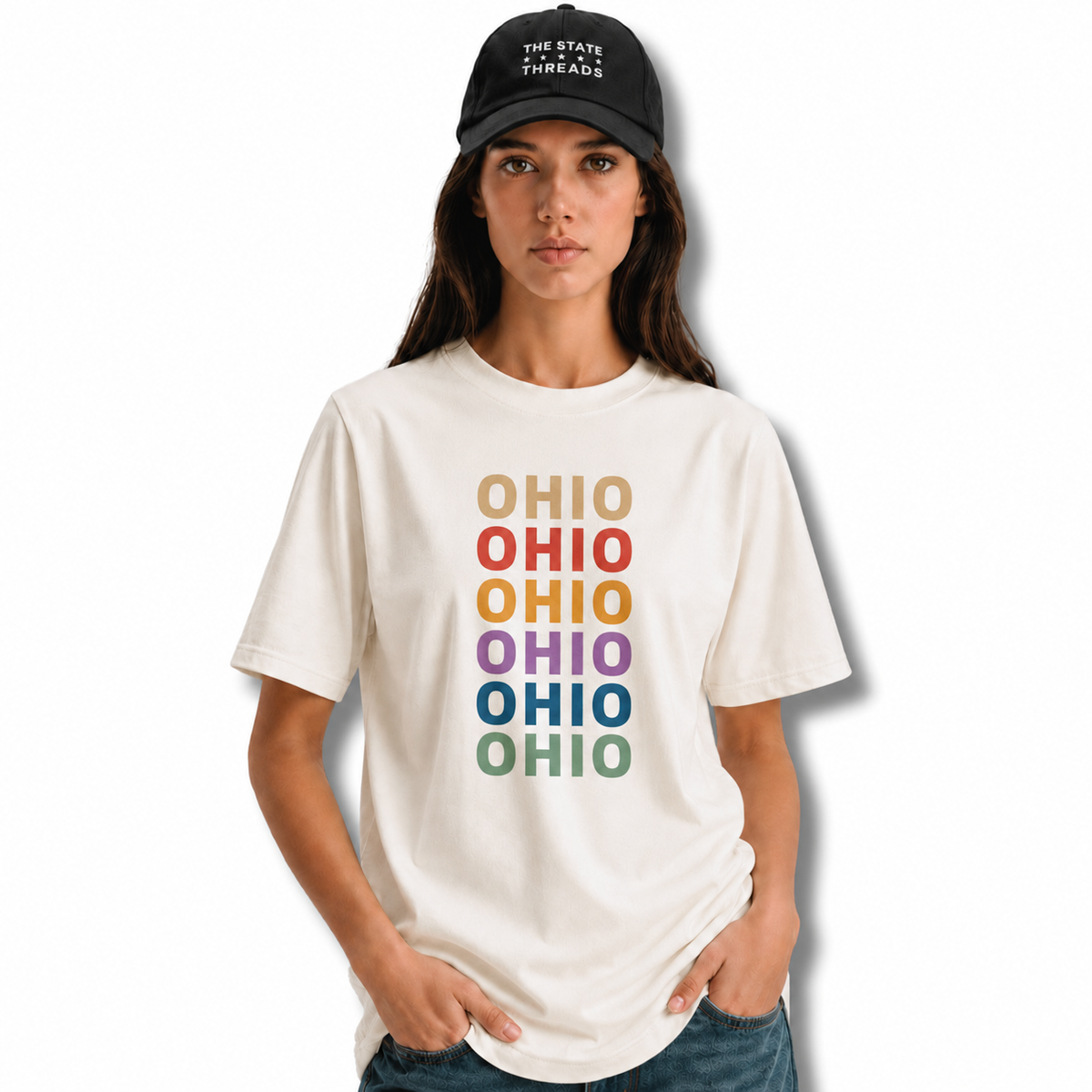 Retro Ohio Colorful Stacked Typography State Shirt