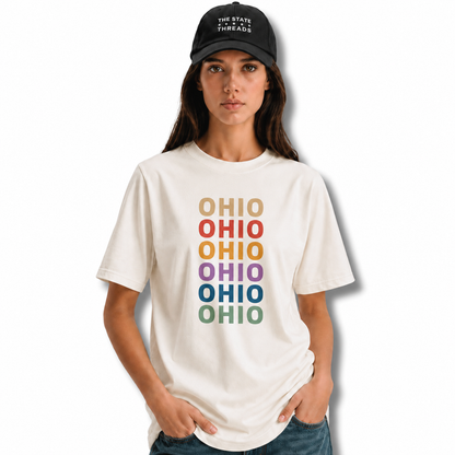 Retro Ohio Colorful Stacked Typography State Shirt
