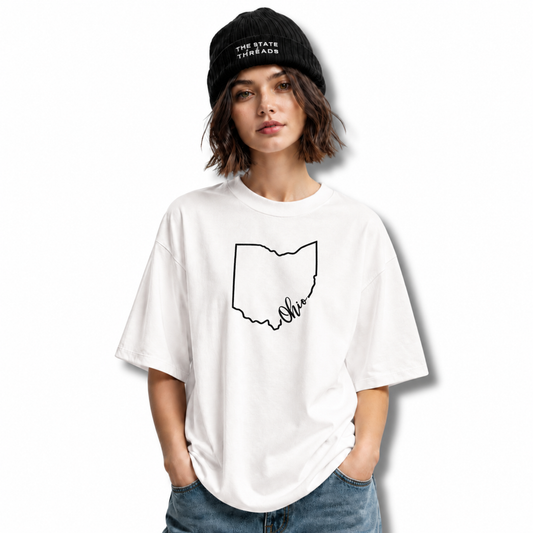 Ohio Minimalist State Outline Script Graphic Shirt