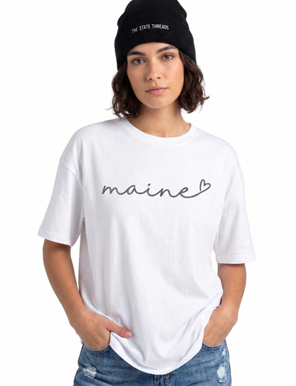 Maine Cursive Script Heart State Pride Shirt
