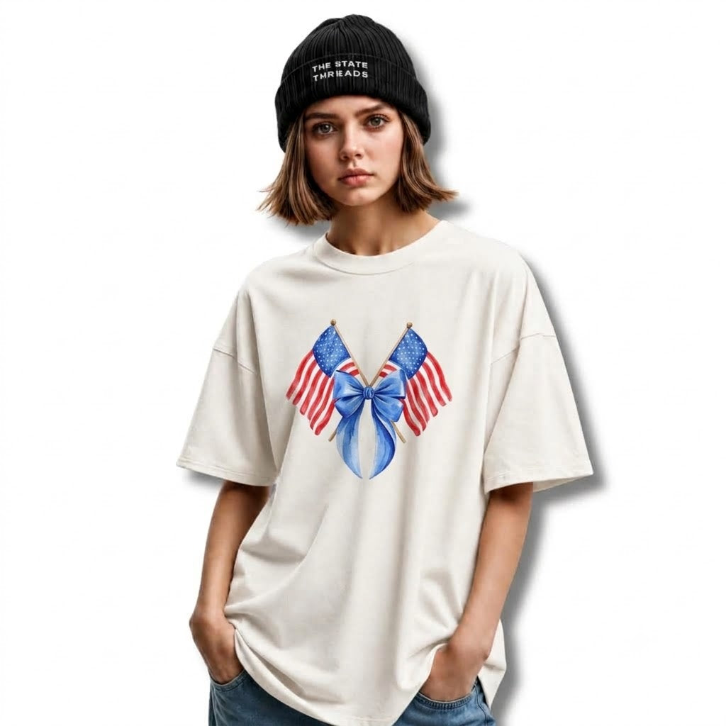 America Crossed Flags Coquette Bow Independence Day Shirt