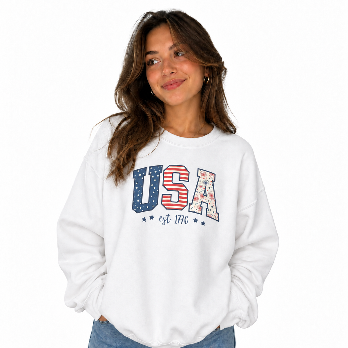 USA Est. 1776 Patriotic Block Letters Sweatshirt
