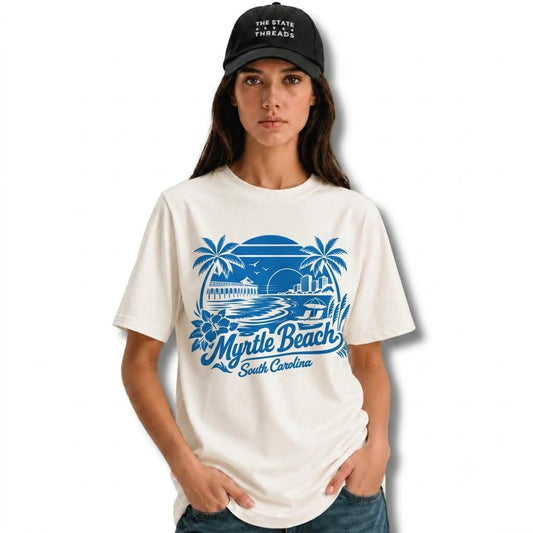 South Carolina Myrtle Beach Retro Coastal Sunset Graphic Shirt | The State Threads