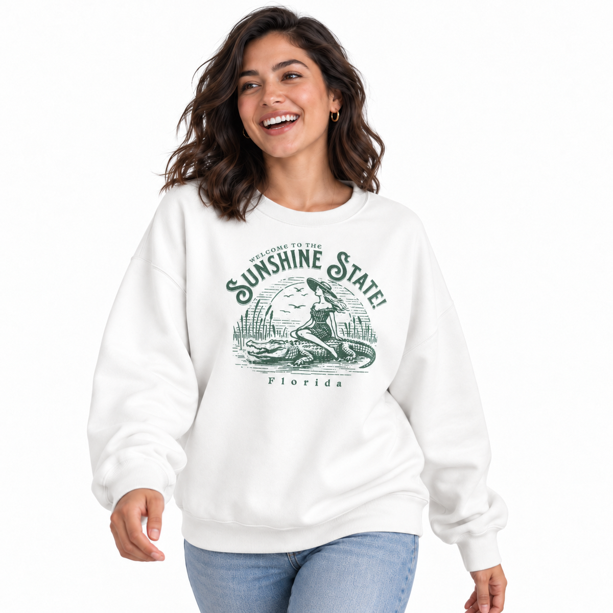 Welcome to Florida Sunshine State Alligator Sweatshirt - White