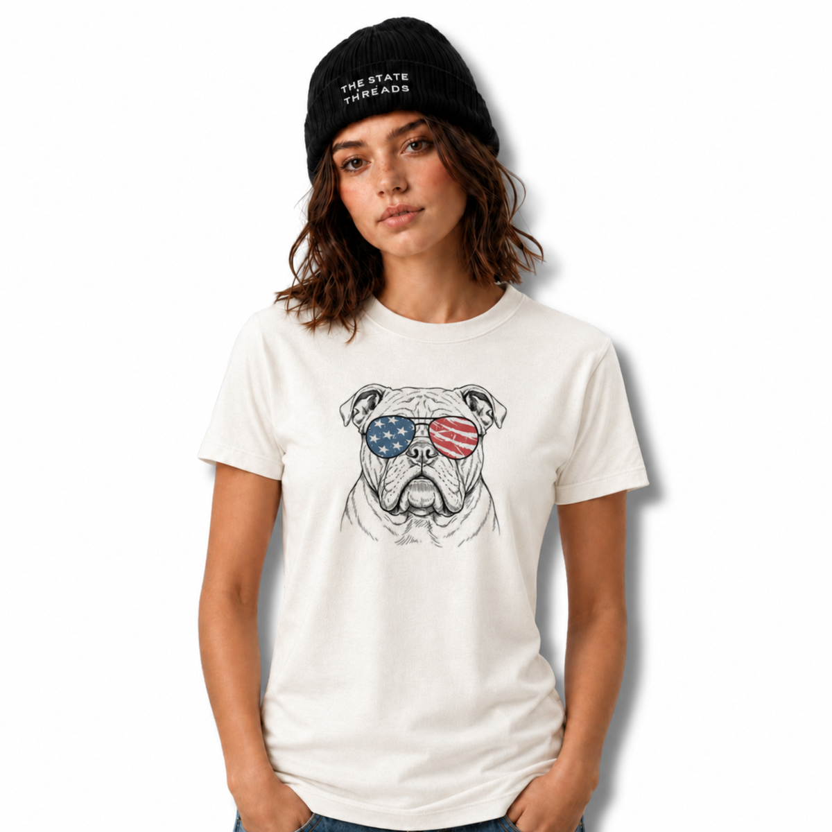 America Patriotic Bulldog Sunglasses Graphic Independence Shirt
