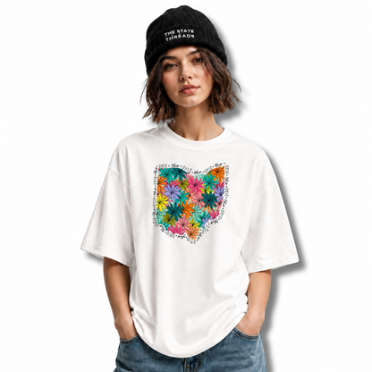 Ohio Floral State Outline Colorful Botanical Shirt