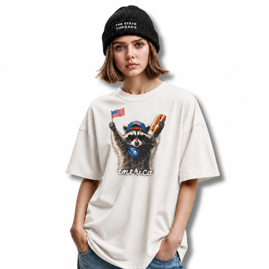 America Patriotic Raccoon Hot Dog Flag Graphic Shirt
