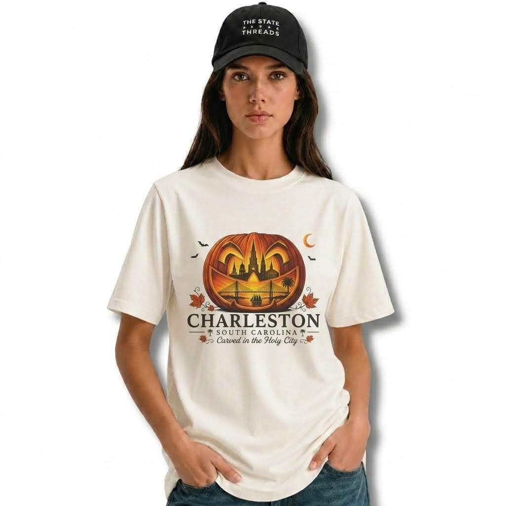 South Carolina Charleston Carved Pumpkin Skyline Halloween Shirt