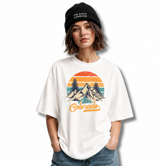 Colorado Retro Mountain Camping Sunset Graphic Shirt
